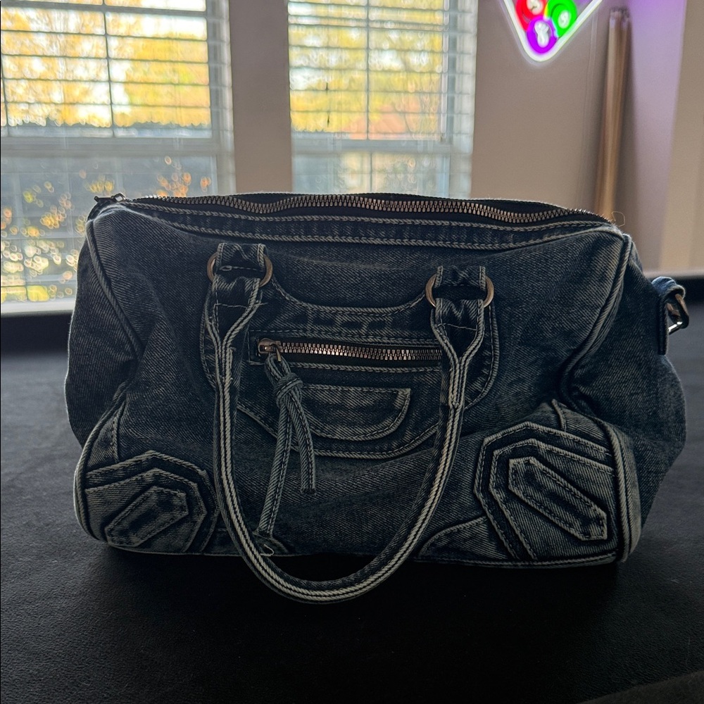 Washed Blue Denim Satchel Bag - Women's Handbag